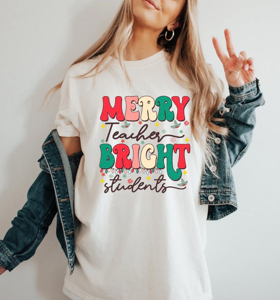 Merry Teacher Bright Students Tee