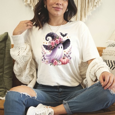 Witch Ghost with Roses Halloween Tee