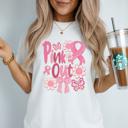  Pink Out Breast Cancer Awareness T-Shirt -  Support Ribbon Graphic Tee with Flowers & Butterflies