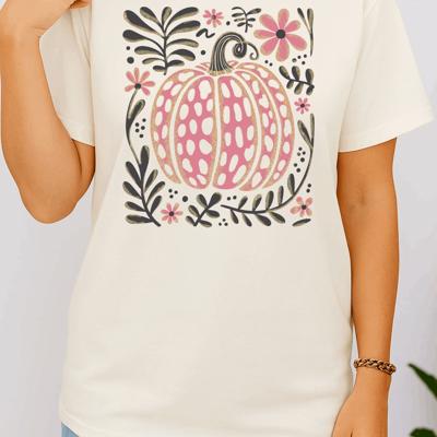 Boho Floral Pink Pumpkin Graphic Tee – Cute Fall Autumn Harvest Thanksgiving T-Shirt”