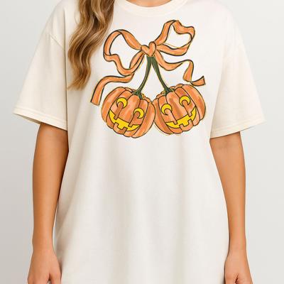 Coquette Pumpkin Cherry Halloween Graphic Tee – Cute Bow Aesthetic Fall T-Shirt