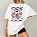  Fall Floral Ghost Checkered Halloween Graphic Tee – Cute Spooky Pumpkin Autumn T-ShirtGhost Checkered