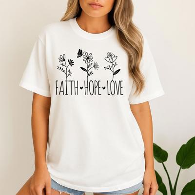 Faith Hope Love Flowers Graphic Tee – Inspirational Christian Floral T-Shirt for Women