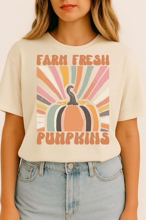 Farm Fresh Pumpkin Retro Fall Graphic Tee – Vintage Autumn Harvest Thanksgiving T-Shirt