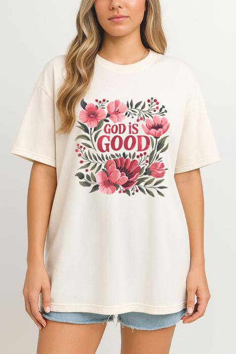 God is Good Christian Graphic Tee – Floral Faith Shirt, Religious Inspirational T-Shirt for Women