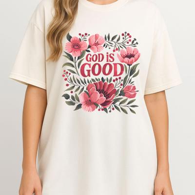 God is Good Christian Graphic Tee – Floral Faith Shirt, Religious Inspirational T-Shirt for Women
