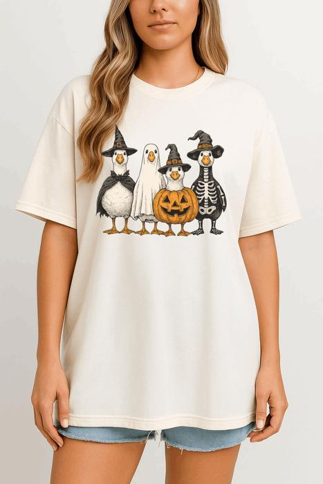Boo Ghost Goose Halloween Graphic Tee – Funny Pumpkin Witch Skeleton Goose T-Shirt