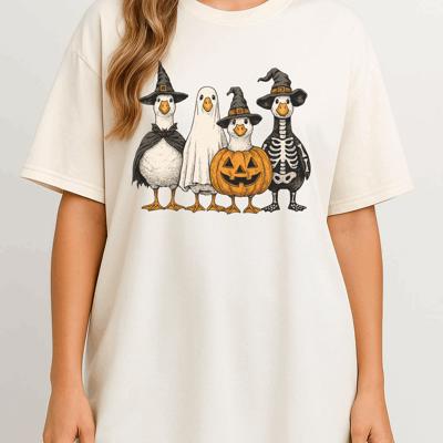 Boo Ghost Goose Halloween Graphic Tee – Funny Pumpkin Witch Skeleton Goose T-Shirt