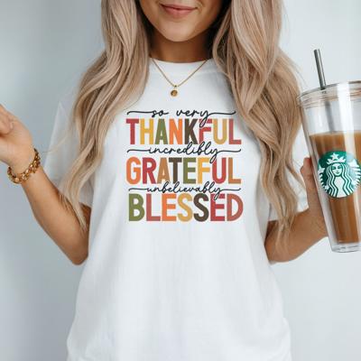Grateful Thankful Blessed Fall Tee – Autumn Thanksgiving Graphic T-Shirt, Faith & Pumpkin Season Outfit
