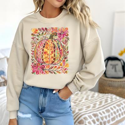Fall Floral Boho Pumpkin - Hand Painted Autumn Crew Neck Sweatshirt, Colorful Retro Pumpkin Shirt, Cozy Fall Fashion Top, Thanksgiving Gift
