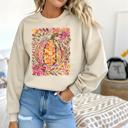  Fall Floral Boho Pumpkin - Hand Painted Autumn Crew Neck Sweatshirt, Colorful Retro Pumpkin Shirt, Cozy Fall Fashion Top, Thanksgiving Gift
