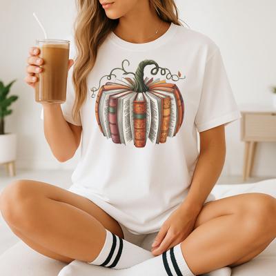 Fall Book Pumpkin Halloween Teacher Graphic Tee – Cute Autumn Reading Lover T-Shirt