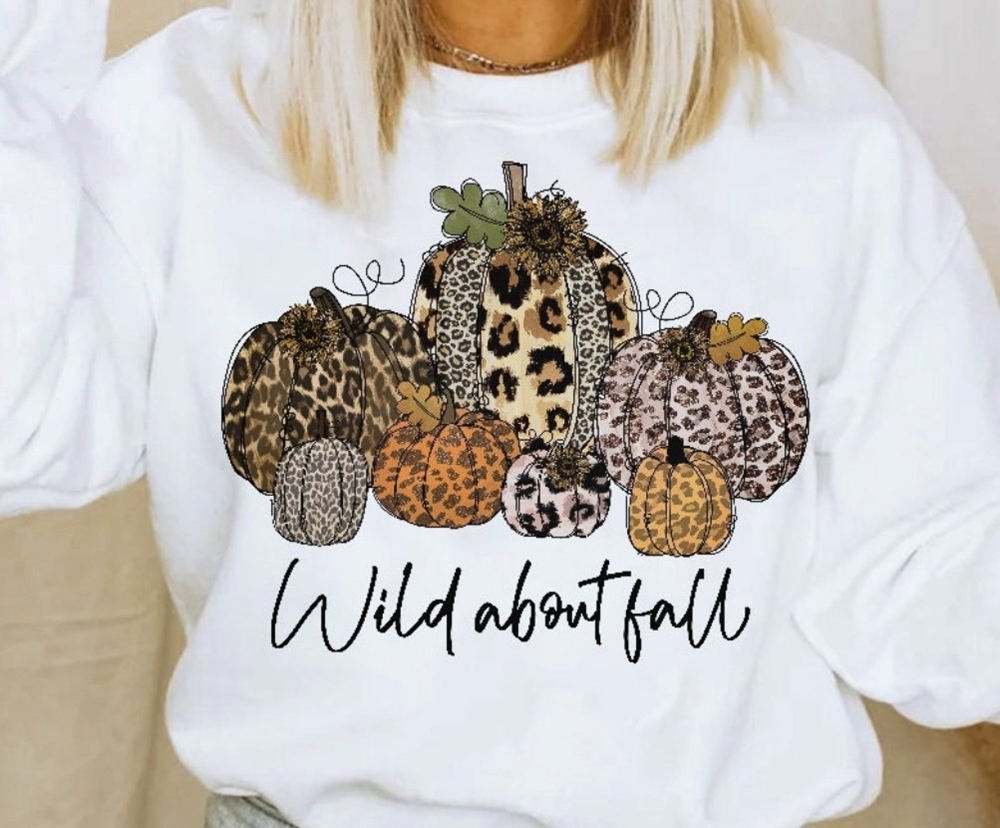 Wild About Fall Patterned Pumpkins Crew Sweatshirt