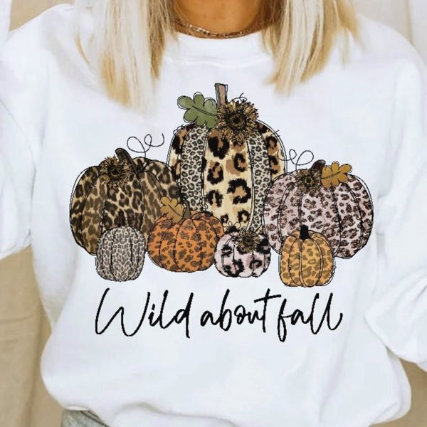 Wild About Fall Patterned Pumpkins Crew Sweatshirt