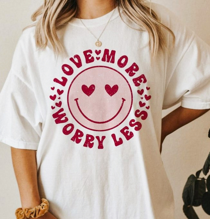 Love More Worry Less Smiley Tee