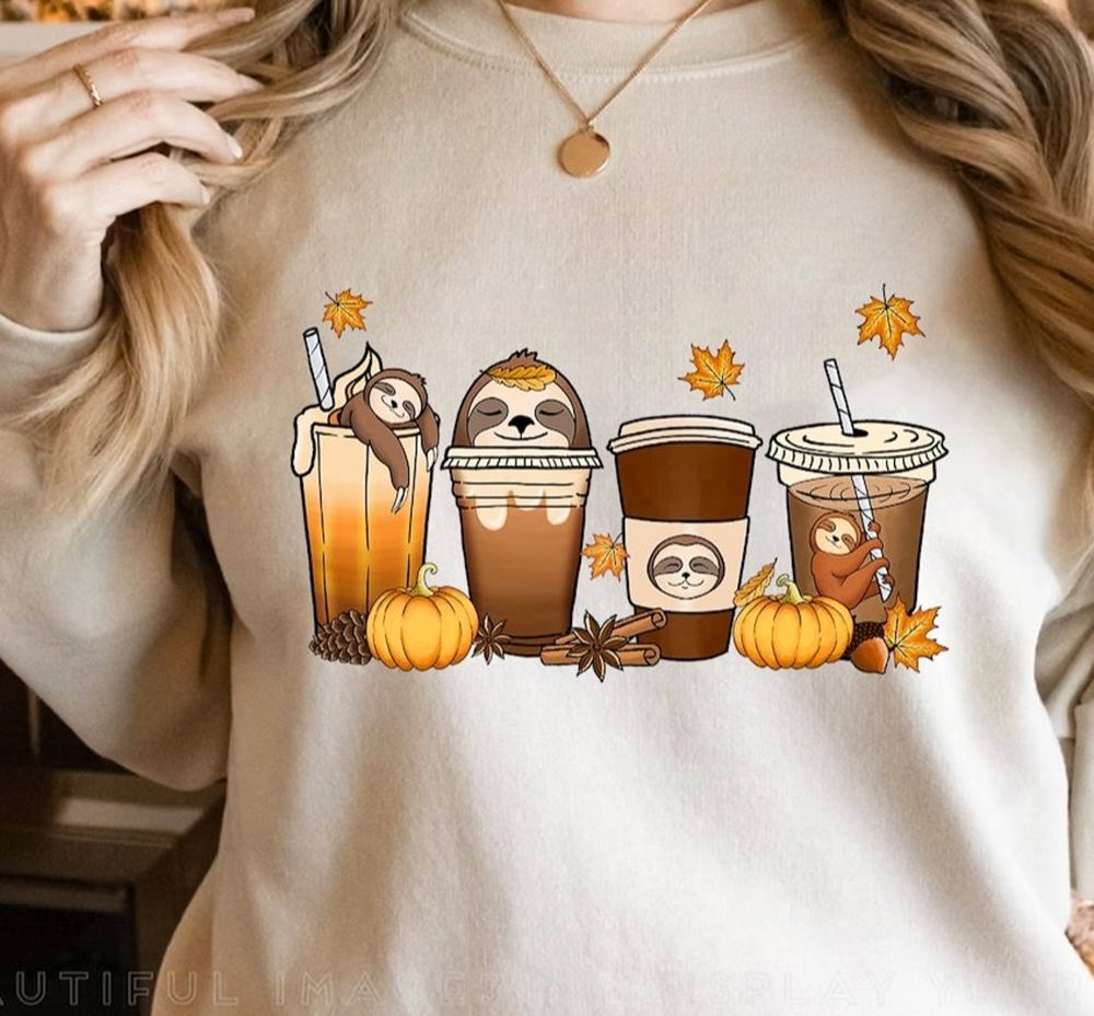 4 Pumpkin Spice Drinks With Sloths Crew Sweatshirt