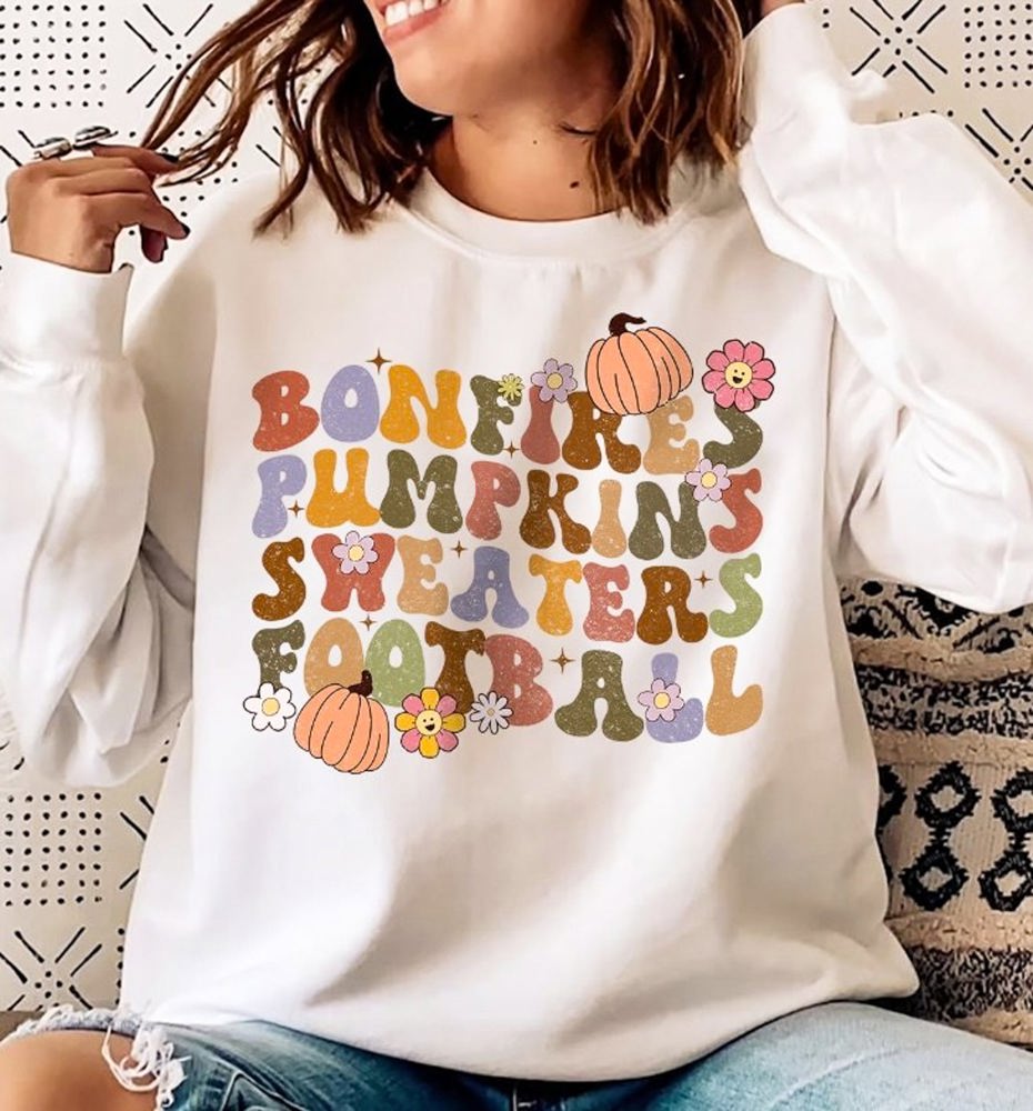 Bonfires Pumpkins Sweaters Football Crew Sweatshirt