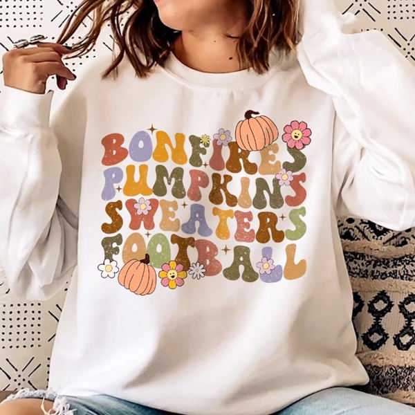 Bonfires Pumpkins Sweaters Football Crew Sweatshirt