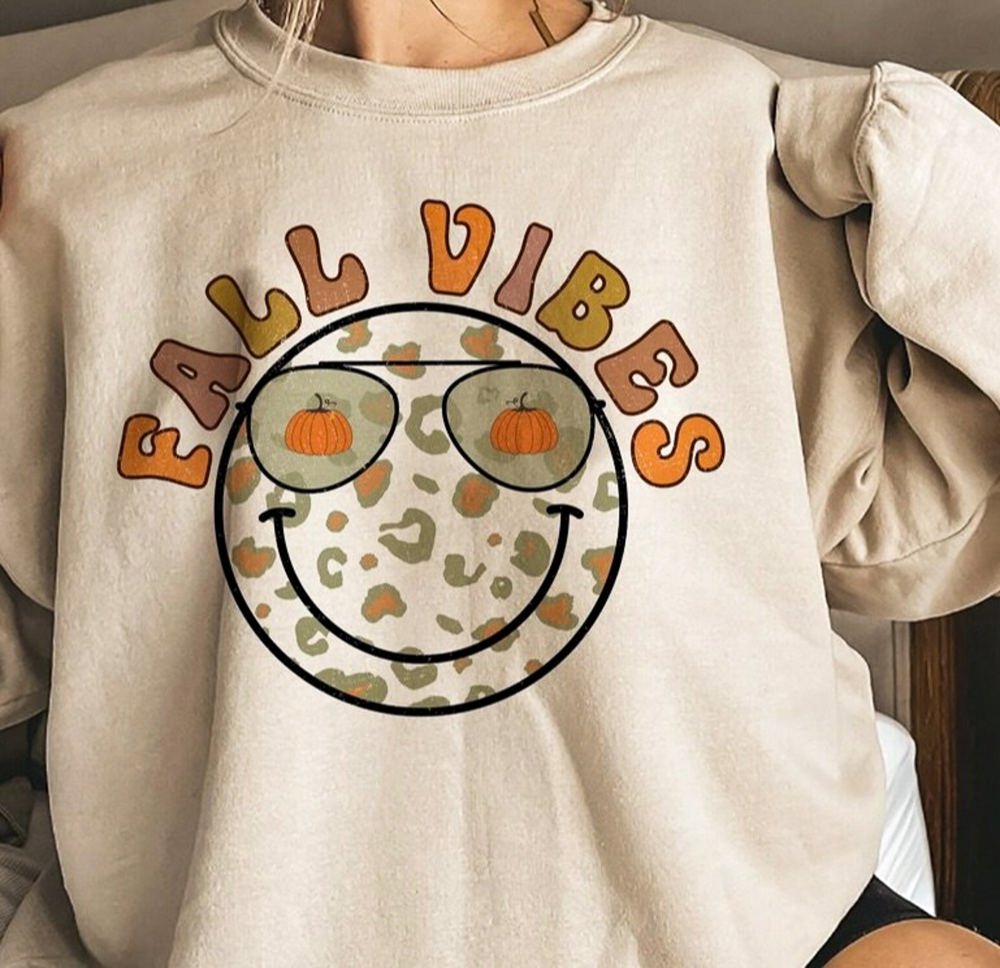 Fall Vibes Cheetah Print Smiley Face Crew Sweatshirt