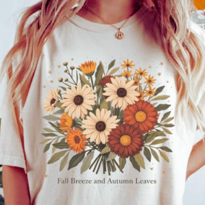 Fall Breeze Autumn Leaves Floral Graphic Tee – Cozy Vintage Fall Aesthetic T-Shirt