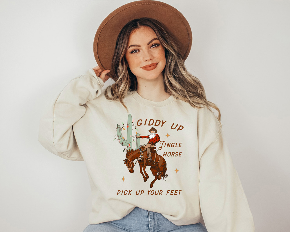 Giddy Up Jingle Horse Pick Up Your Feet Crew Sweatshirt