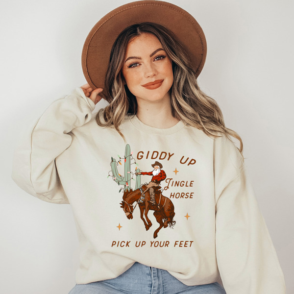 Giddy Up Jingle Horse Pick Up Your Feet Crew Sweatshirt