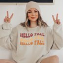  Hello Fall Wavy Stacked Crew Sweatshirt