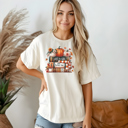  Just Girl Who Loves Fall Graphic Tee Pumpkin Autumn Leaves Cozy Books Shirt Vintage Fall Outfit Cute Thanksgiving Harvest Top