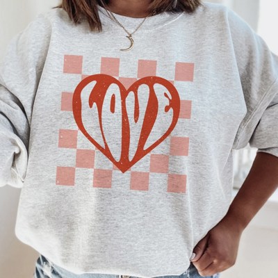 Love Heart With Checkered Background Crew Sweatshirt