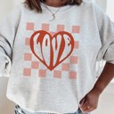  Love Heart With Checkered Background Crew Sweatshirt