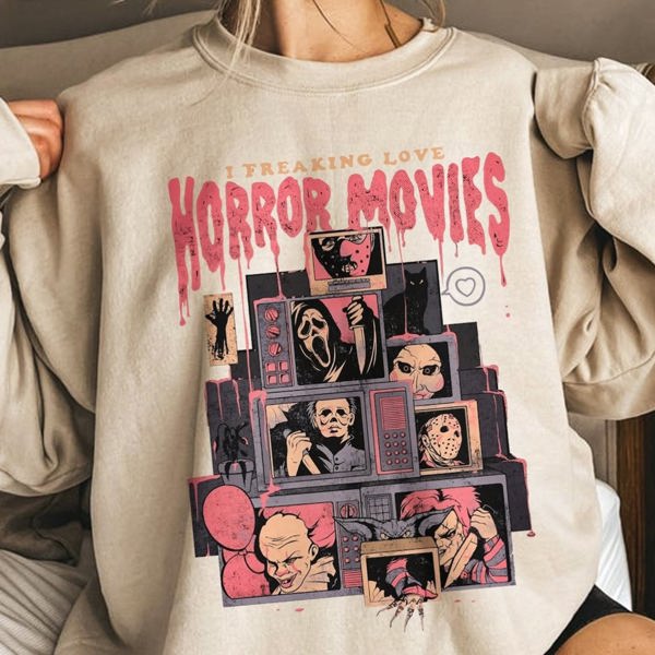 I Freaking Love Horror Movies Crew Sweatshhirt