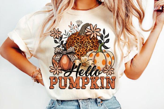 Hello Pumpkin Leopard Print Graphic Tee – Fall Floral Autumn Thanksgiving T-Shirt