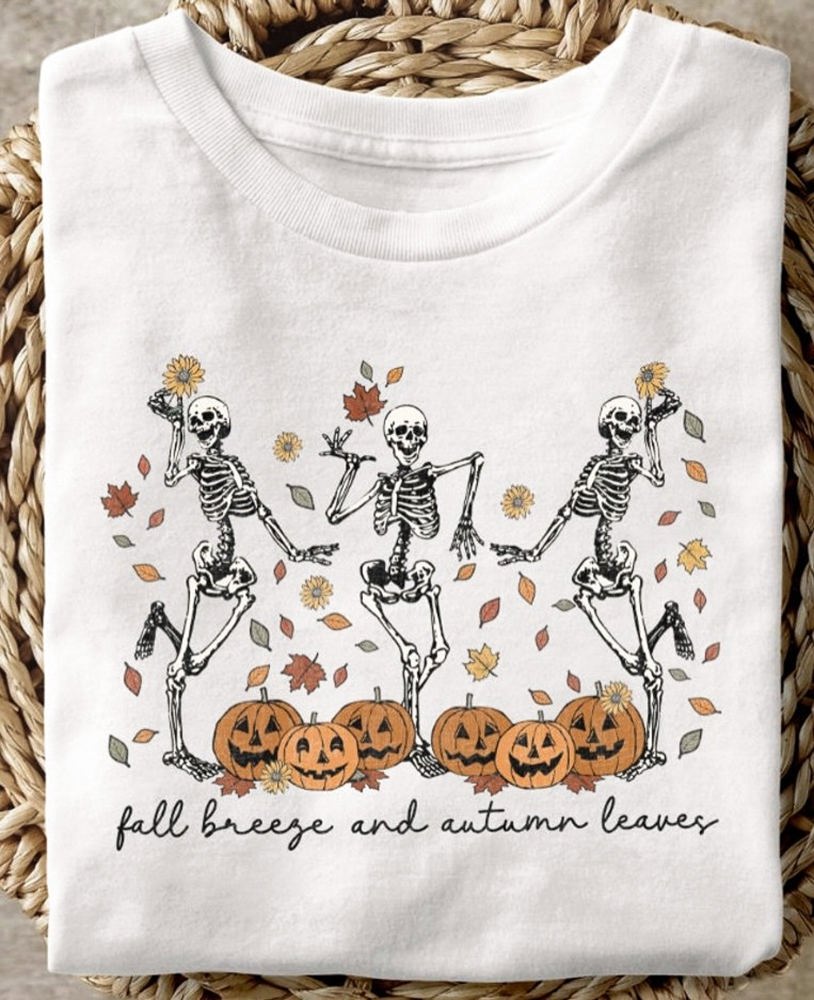 Fall Breeze And Autumn Leaves Dancing Skeletons