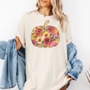  Floral Leopard Pumpkin Boho Graphic Tee – Fall Autumn Thanksgiving T-Shirt, Retro Harvest Outfit