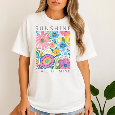 Sunshine State of Mind - Graphic Tee Bright Floral Summer T-Shirt Colorful Boho Retro Happy Vibes Top