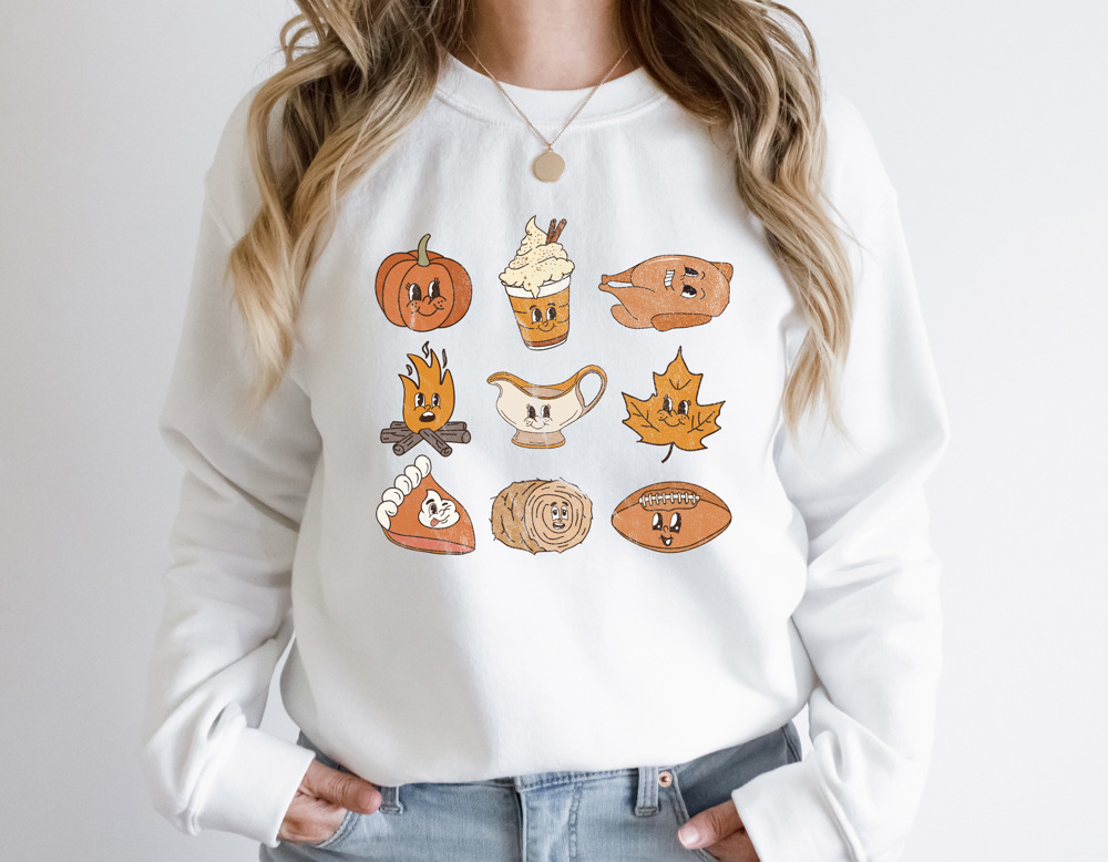 Thanksgiving Food Cartoons Crew Sweatshirt