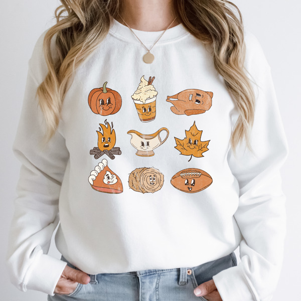 Thanksgiving Food Cartoons Crew Sweatshirt