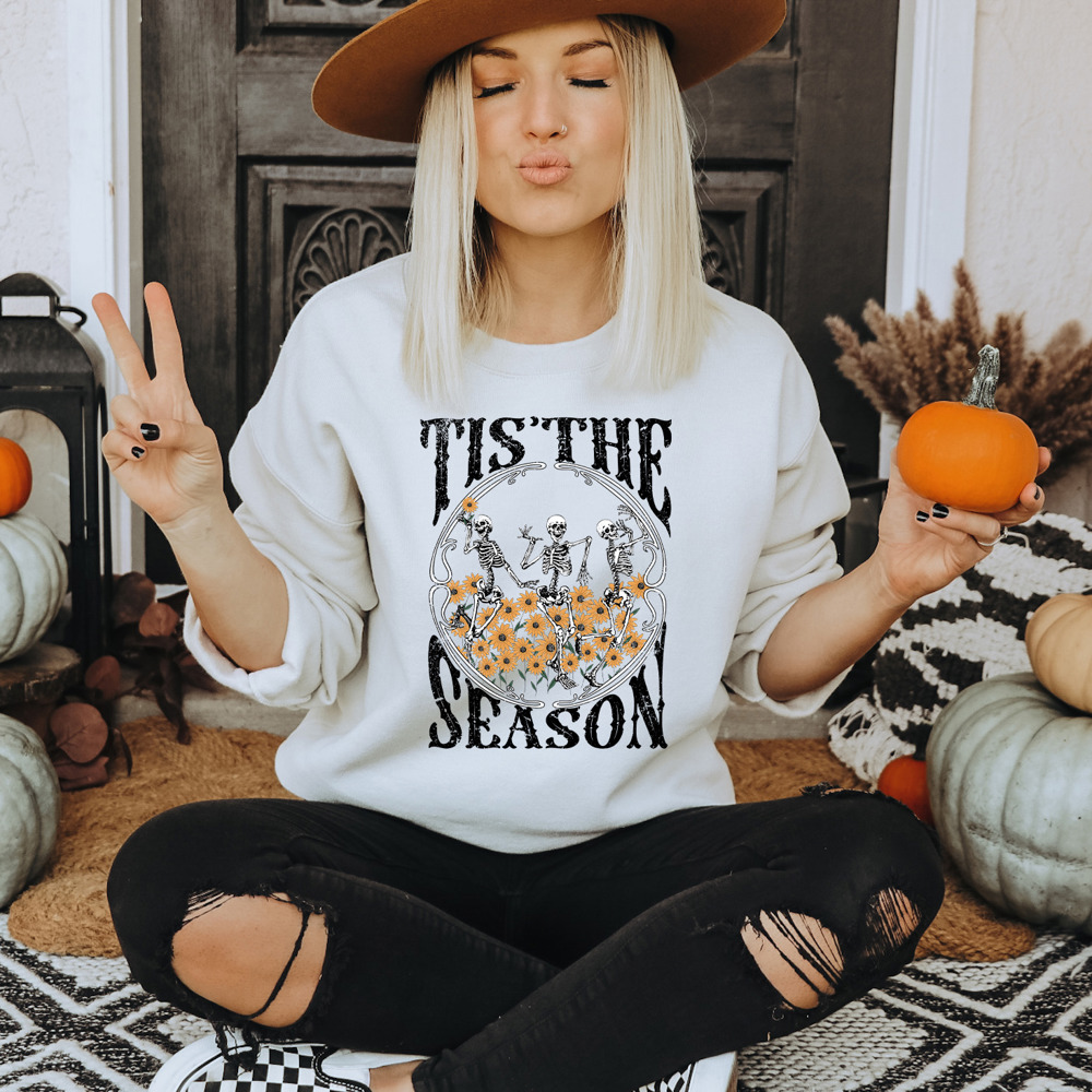 Tis' The Season Skeletons & Sunflowers Crew Sweatshirt