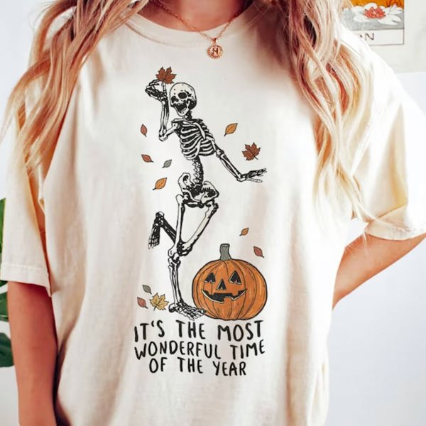 It's The Most Wonderful Time Of The Year Skeleton & Pumpkin Tee