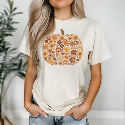 Chinoiserie Pumpkin Fall- Autumn Graphic Tee Elegant Orange White Pumpkin Shirt Cute Thanksgiving Outfit Trendy Fall Aesthetic Top