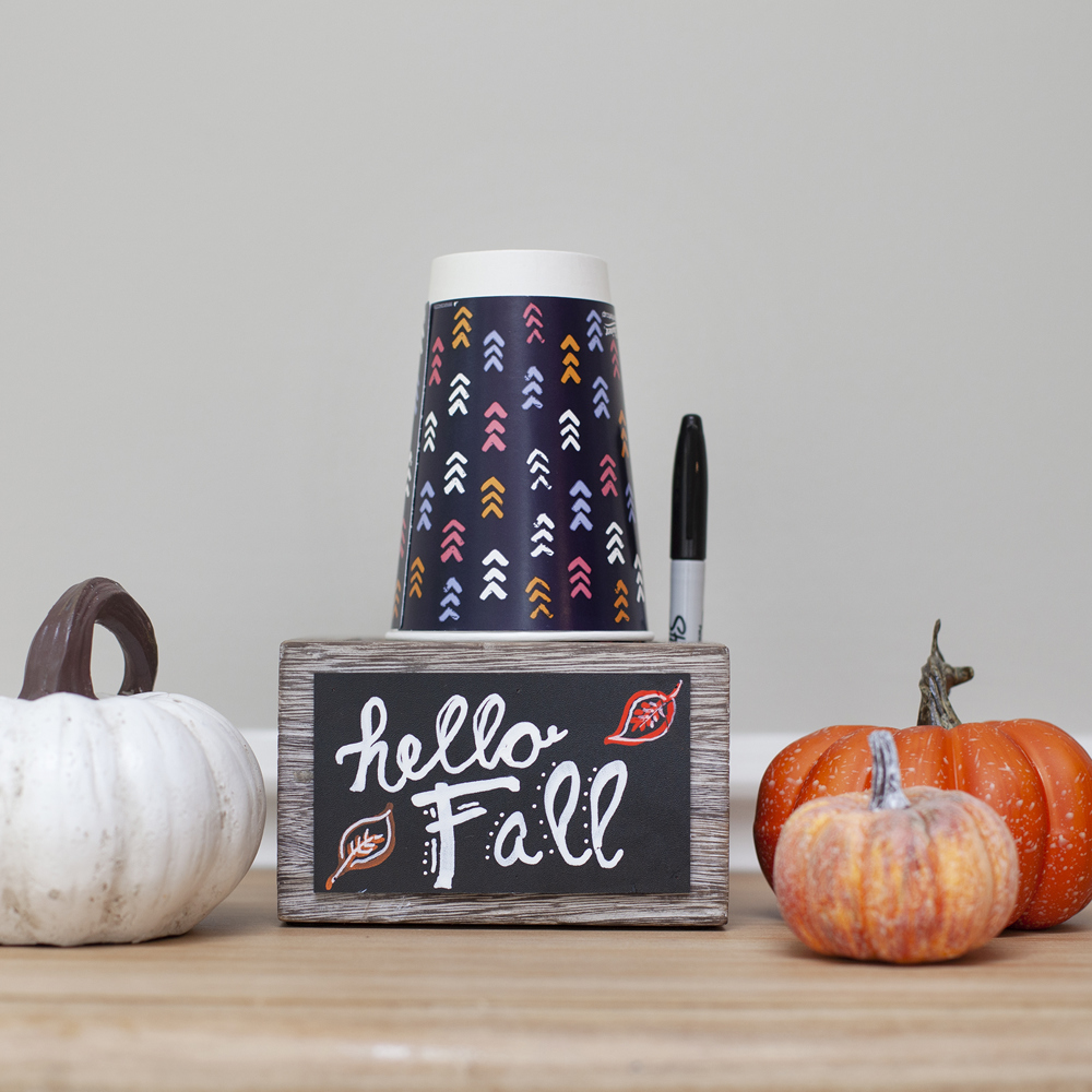 Farmhouse Solo Cup Holder with Chalkboard and Marker Slot