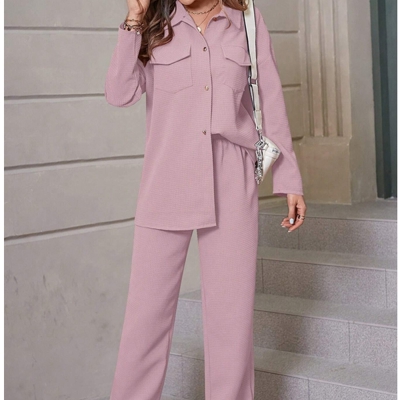 Waffle Long Sleeve Shirt And Pants Set