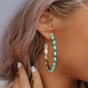  Sky Blue Turquoise Big Circle C-shaped Earrings