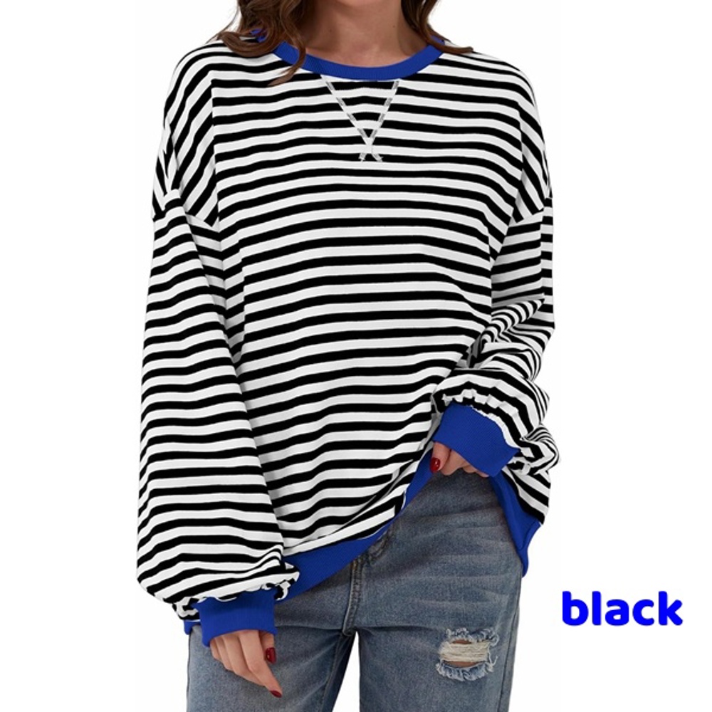 Women Striped Oversized Sweatshirt Color Block Crew Neck Long Sleeve Shirt Casual Pullover Top Fall Y2K Clothes