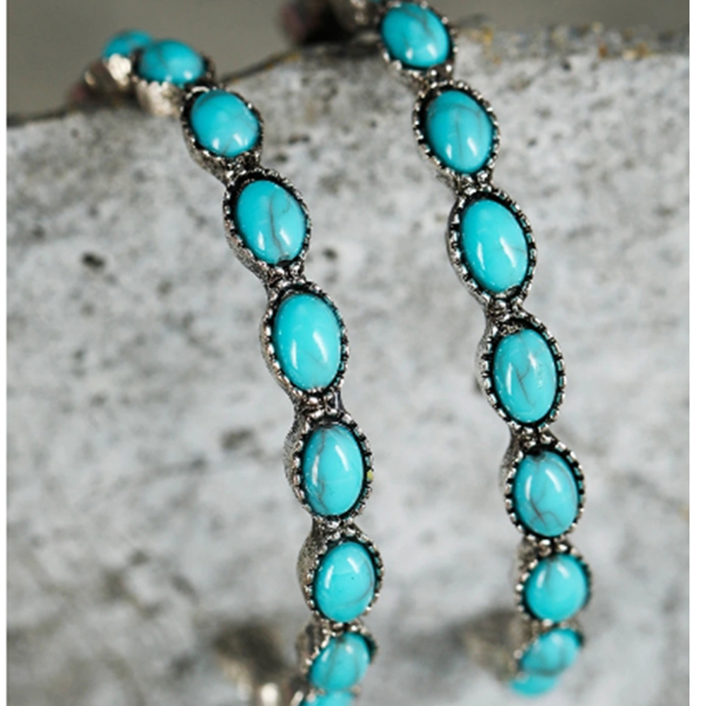 Sky Blue Turquoise Big Circle C-shaped Earrings