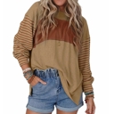  Long Sleeve Fall Tops Oversized 2024 Trendy Round Crew Neck Casual Color Block Womens Shirts Blouses