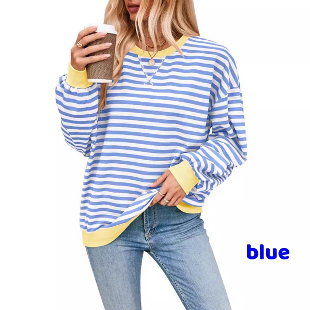 Women Striped Oversized Sweatshirt Color Block Crew Neck Long Sleeve Shirt Casual Pullover Top Fall Y2K Clothes