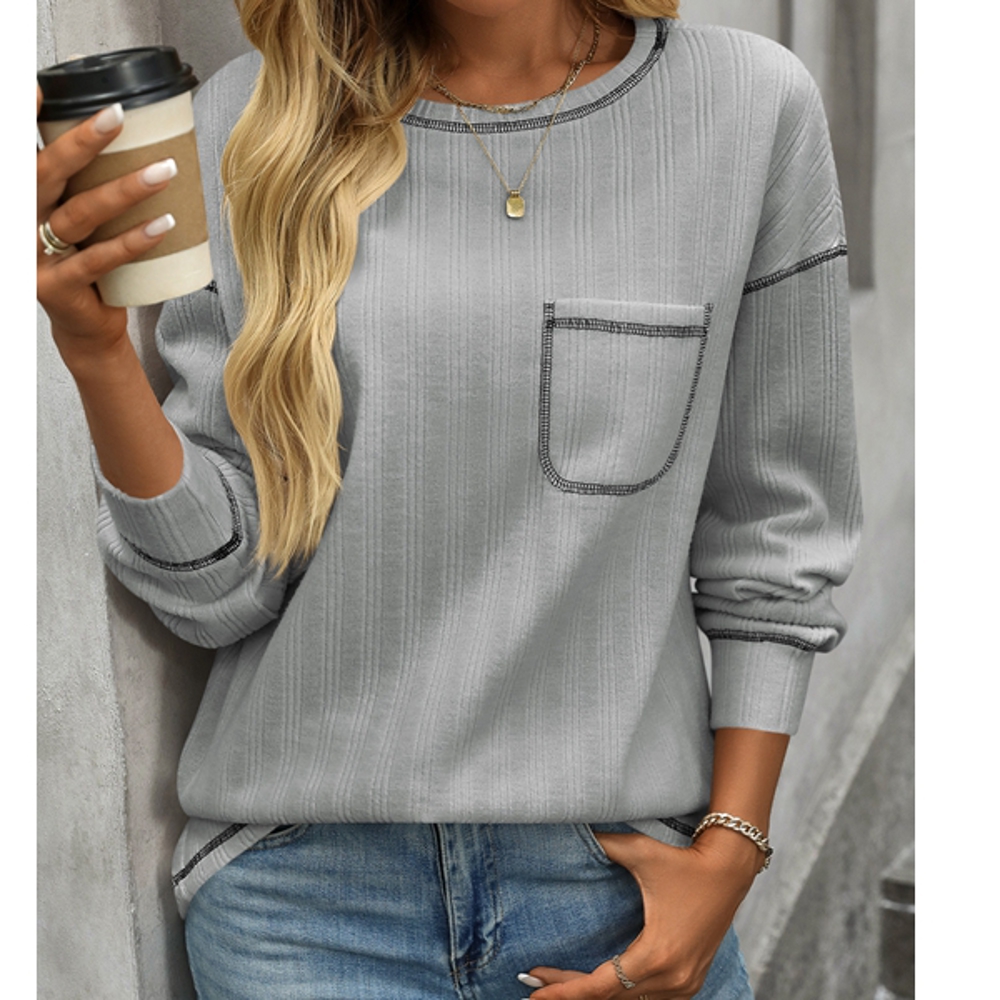 Casual Solid Crewneck Knitted Loose Fit Pullover Shirts Tops