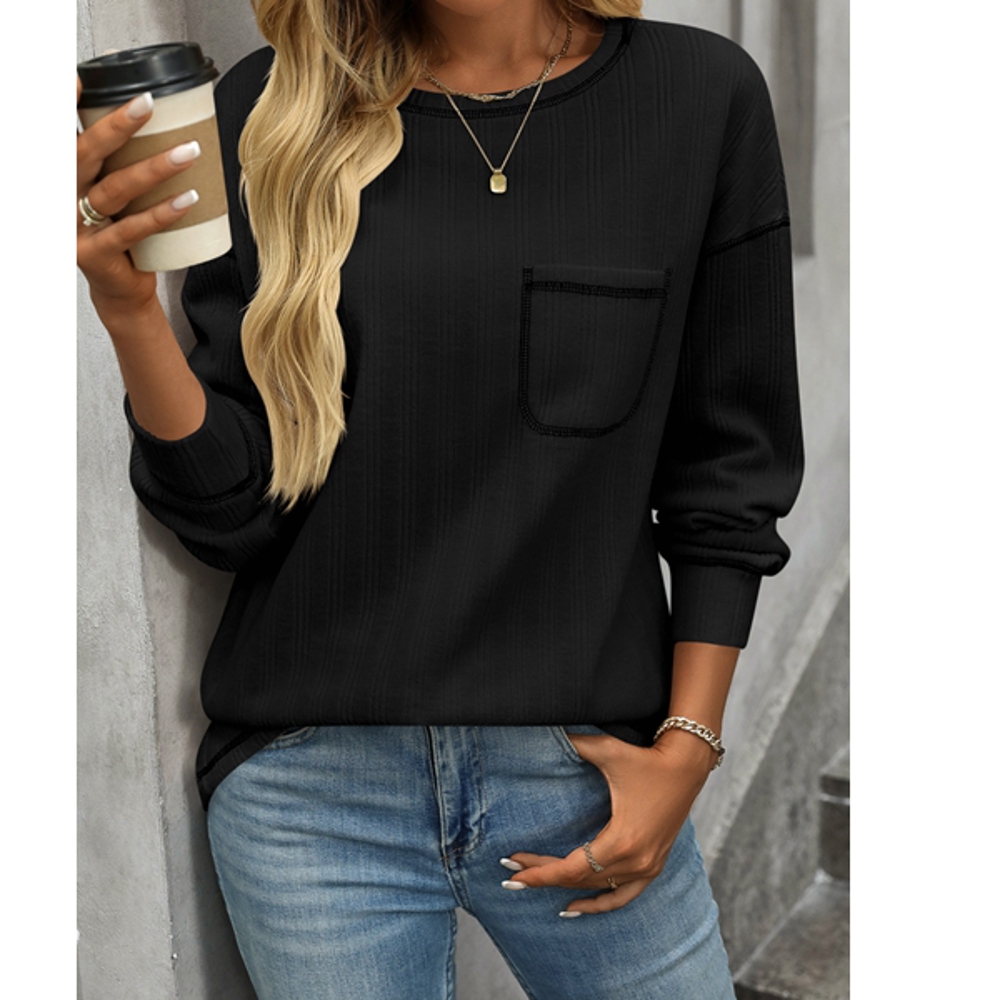 Casual Solid Crewneck Knitted Loose Fit Pullover Shirts Tops