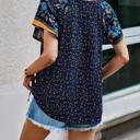  Boho Floral Print V Neck Ruffle Short Sleeve T Shirt Blouse Casual Top